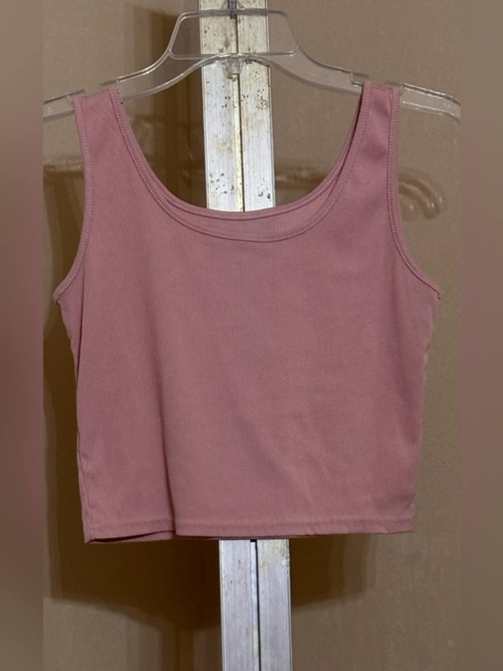 Dusty Rose Ribbed Crop Cottage Tank Sz L